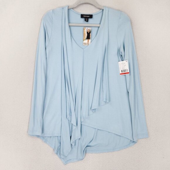Karen Kane Shirt Womens Blue Extra Small Draped Ruffle Long Sleeve Tunic NEW - Picture 1 of 11